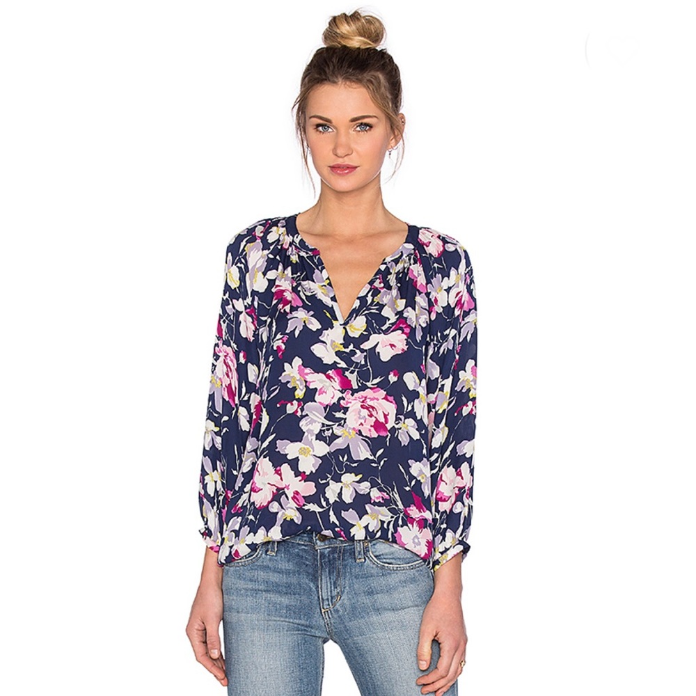 Joie McKenna Silk Top Dark Navy Bright Freesia